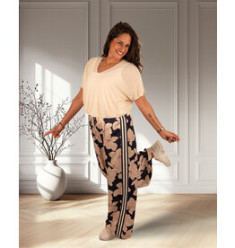 Donkerblauwe bloemen pantalon met bies