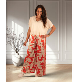 Rode bloemen pantalon met bies