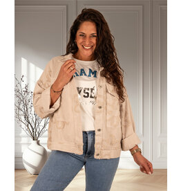 Beige jeans jack bloemen