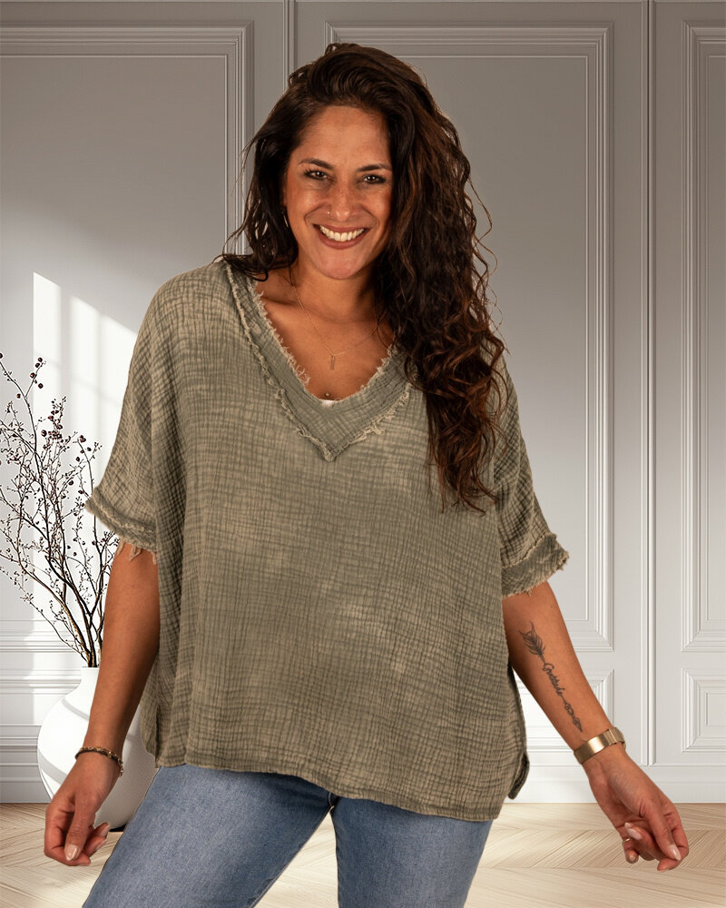 Legergroen bigshirt wafelstof van Your&Self