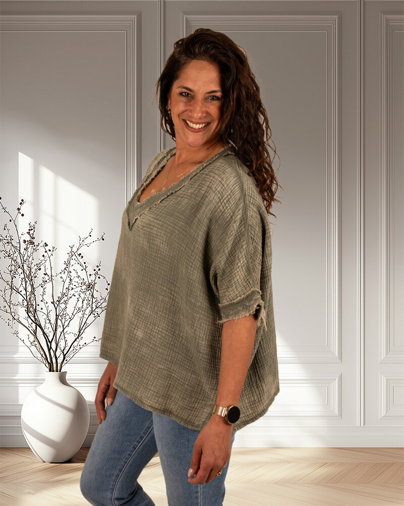 Legergroen bigshirt wafelstof van Your&Self