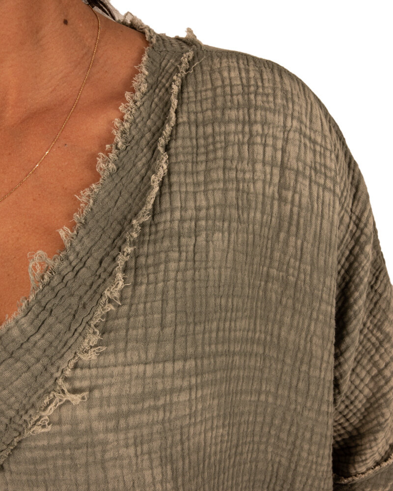 Legergroen bigshirt wafelstof van Your&Self