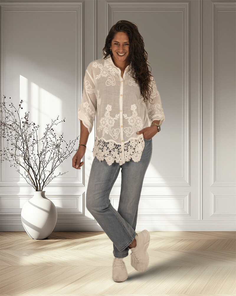 Witte blouse met borduur van Y.Two