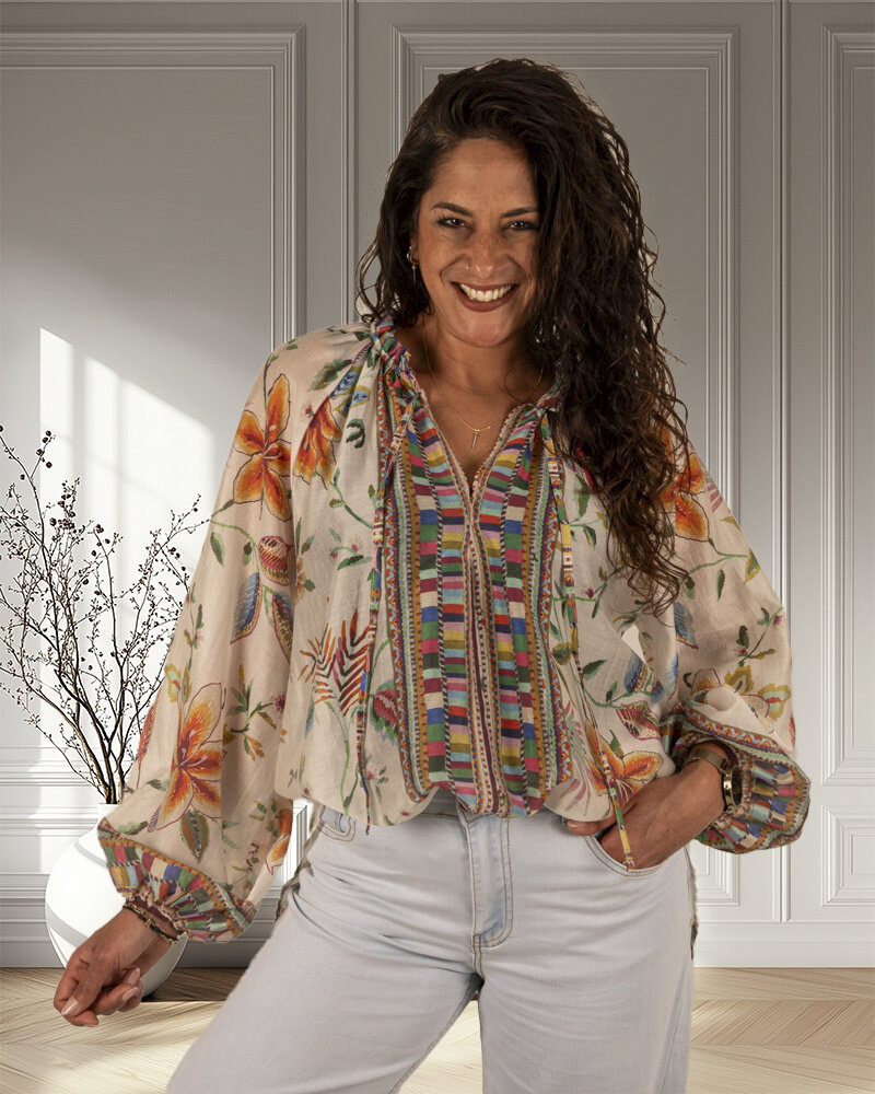 Ecru blouse bloemenprint van Forza