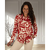 Ecru/rood bladerenprint travelstof blouse van By Swan