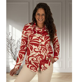 Ecru/rood bladerenprint blouse van By Swan