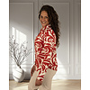 Ecru/rood bladerenprint travelstof blouse van By Swan