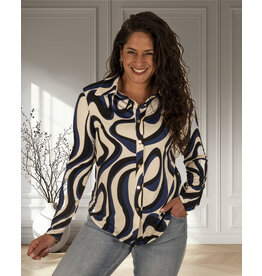Ecru/blauw/zwart print blouse van By Swan