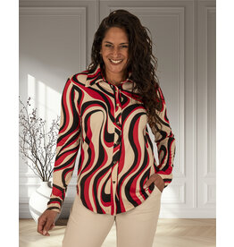 Beige/rood/zwart print blouse van By Swan