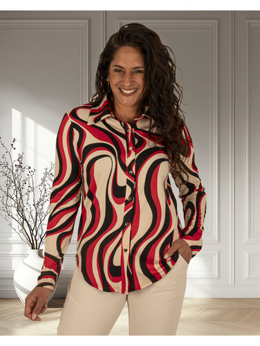 Beige/rood/zwart print blouse van By Swan