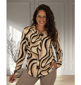 Beige/taupe/zwart print blouse van By Swan