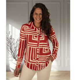 Ecru/rood print blouse van By Swan