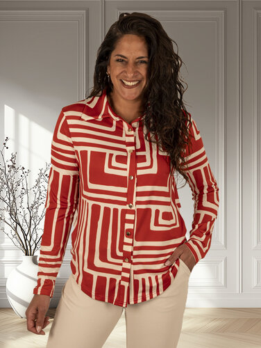 Ecru/rood print blouse van By Swan