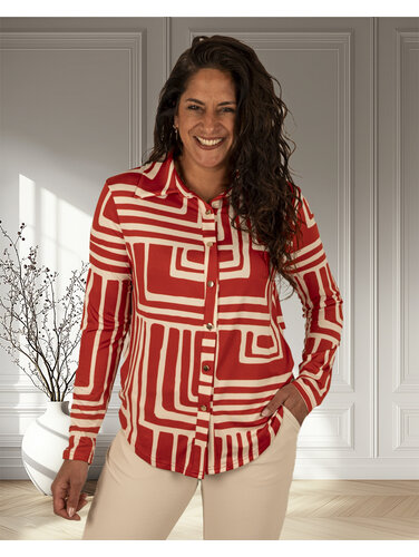 Ecru/rood print blouse van By Swan