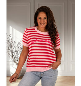Gemma Ricceri Rood/roze gebreid shirt "Tout va bien"