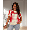 Rood/ecru gebreid shirt "Tout va bien" van Gemma Ricceri