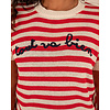 Rood/ecru gebreid shirt "Tout va bien" van Gemma Ricceri