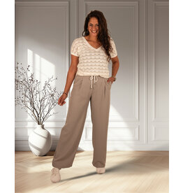 Perla Nera Taupe pantalon met koord