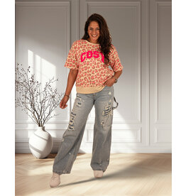 Light blue damaged wide leg jeans