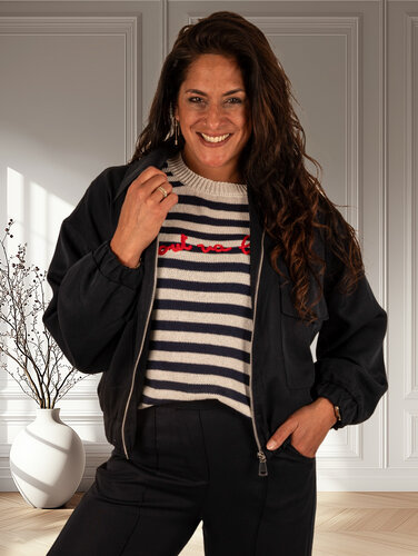 Donkerblauwe tencel bomberjack