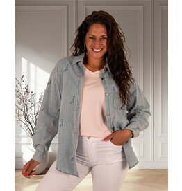 Gemma Ricceri Lichtblauwe blouse met borduur