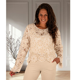 Beige/ecru gehaakte trui