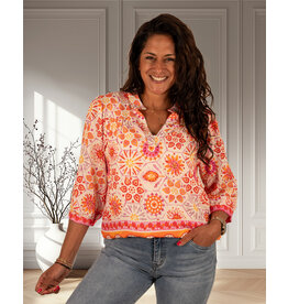 Ecru/oranje/roze/rood print tuniek