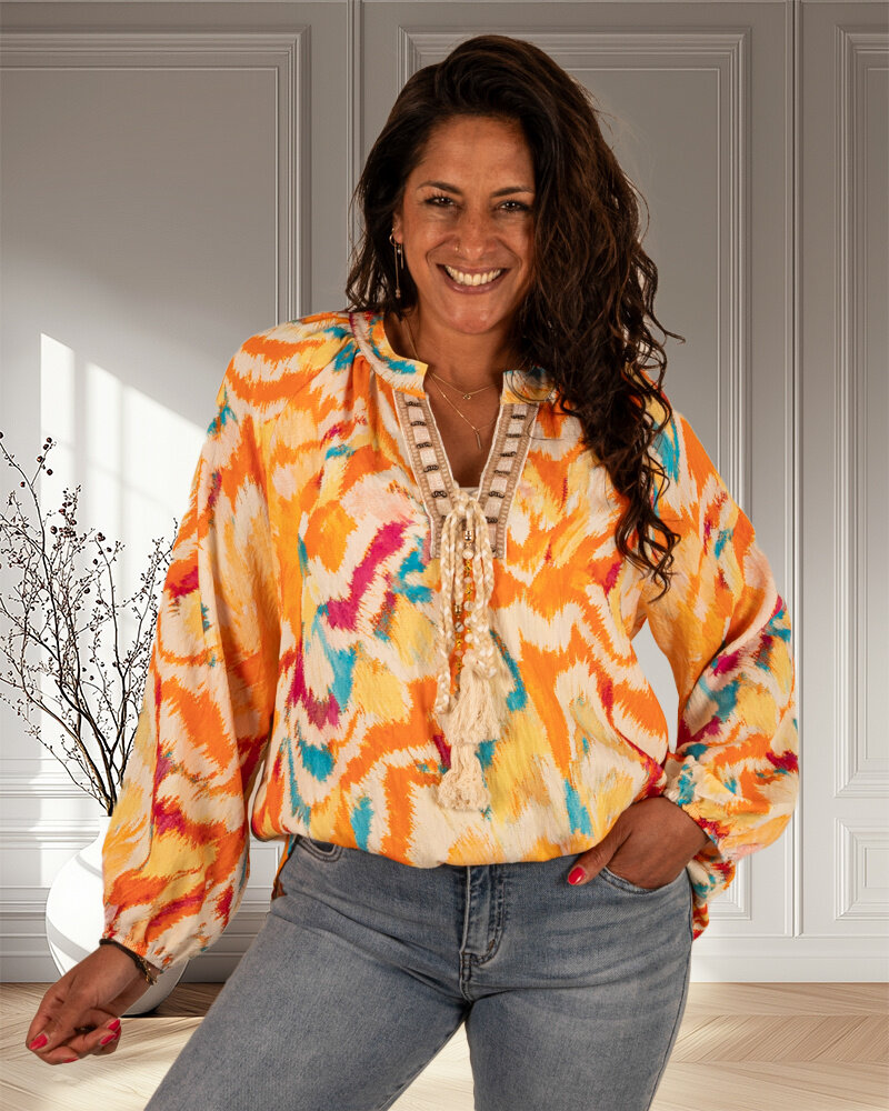 Ecru/oranje print tuniek van Gemma Ricceri