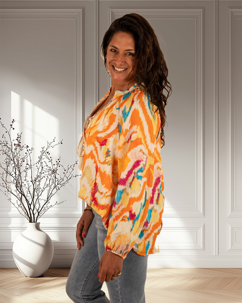 Ecru/oranje print tuniek van Gemma Ricceri