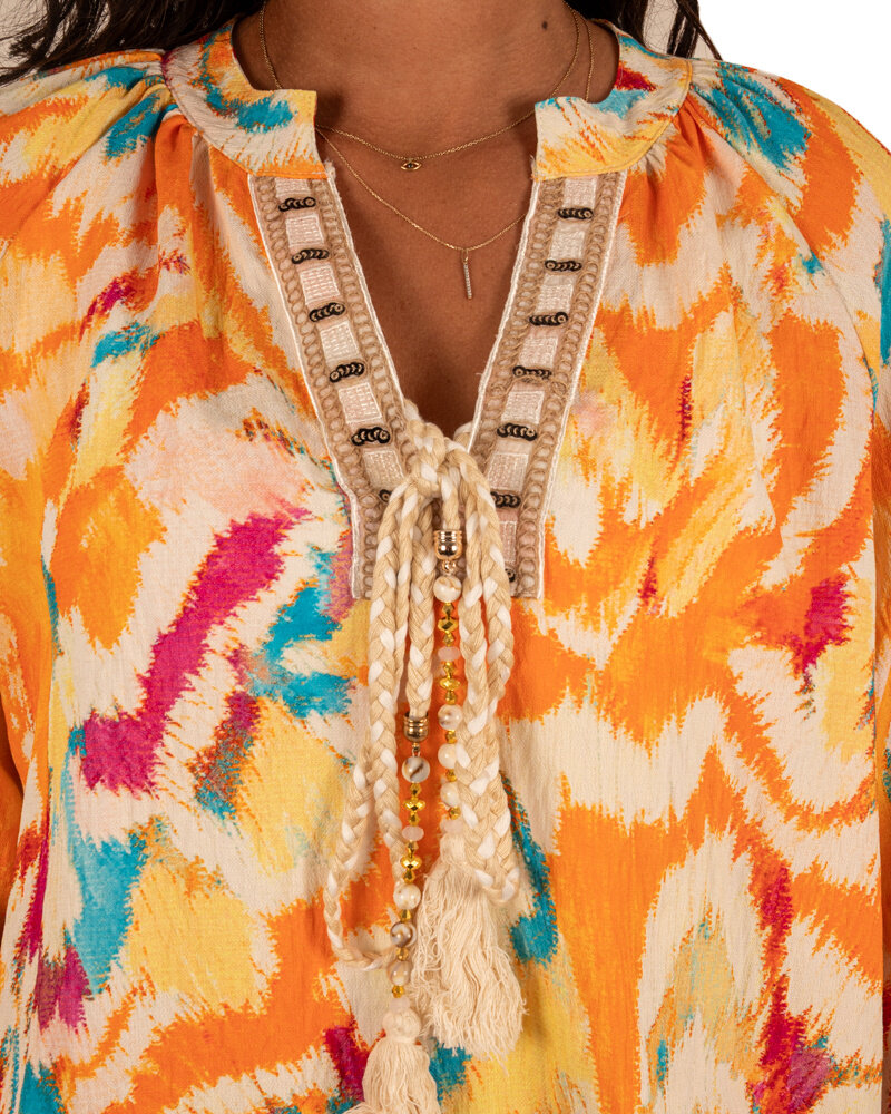 Ecru/oranje print tuniek van Gemma Ricceri