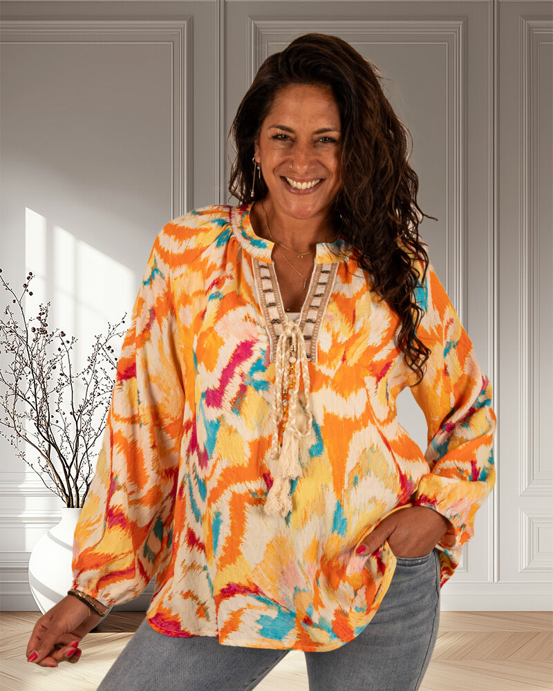 Ecru/oranje print tuniek van Gemma Ricceri