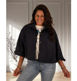 Donkerblauwe korte trenchcoat