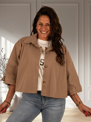 Camel korte trenchcoat