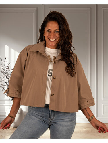 Camel korte trenchcoat