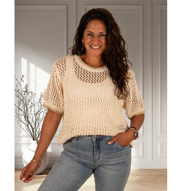 Gemma Ricceri Beige gehaakt shirt met gouden bies