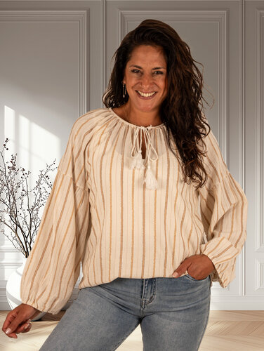 Vera Jo Ecru/beige gestreept tuniek