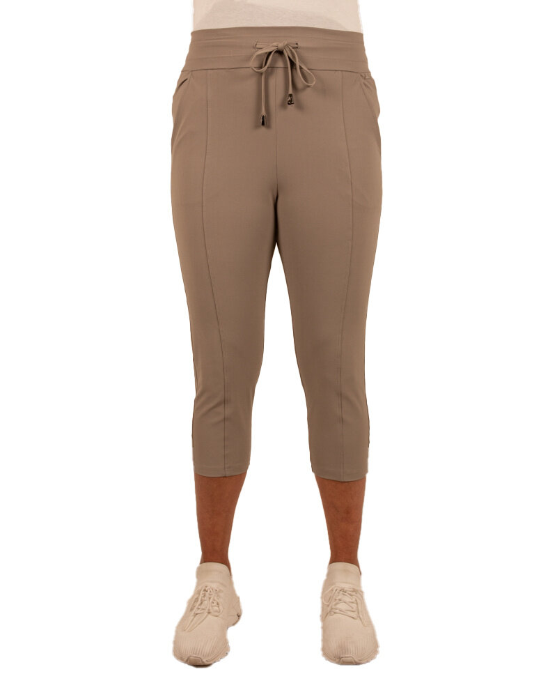 Taupe travelstof capribroek van Mi Piace