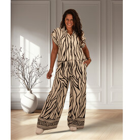 Ecru/zwart set blouse met broek