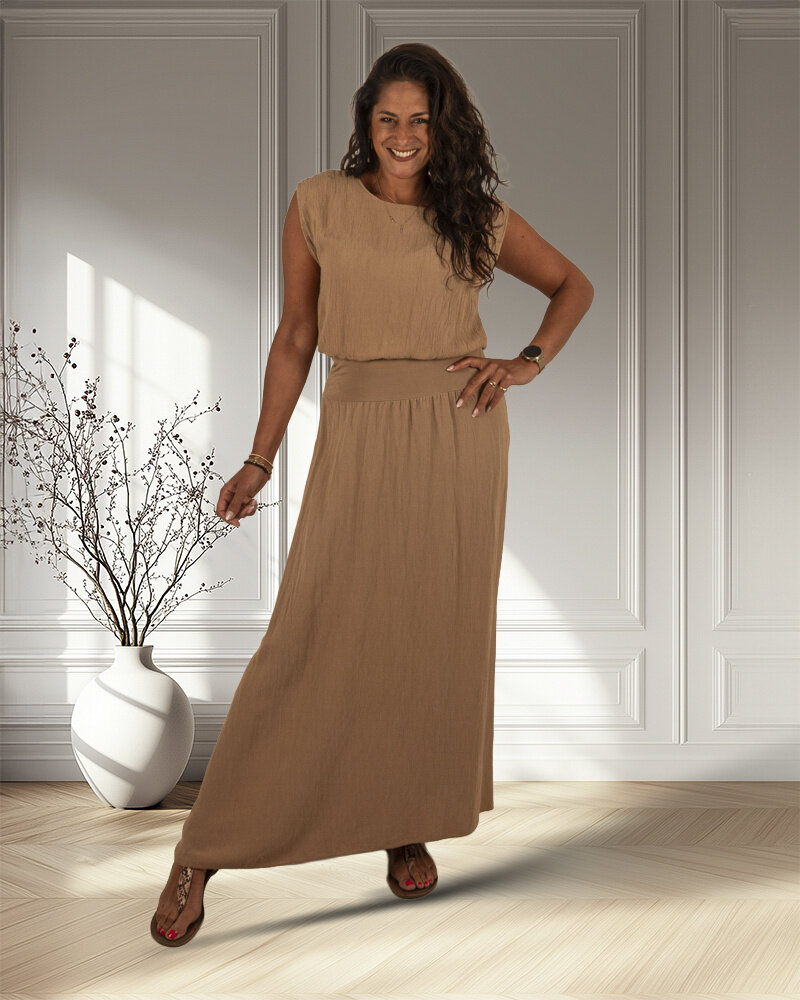 Camel set top met rok van El-Vita