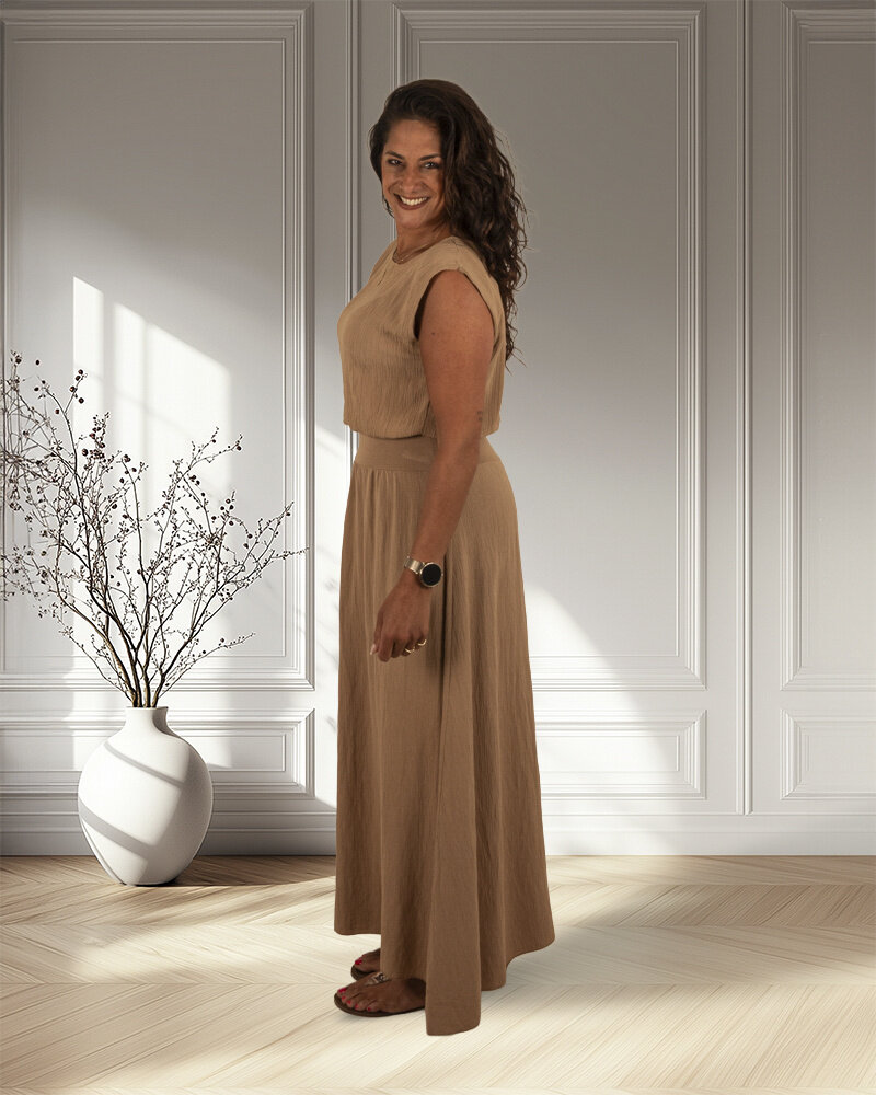 Camel set top met rok van El-Vita