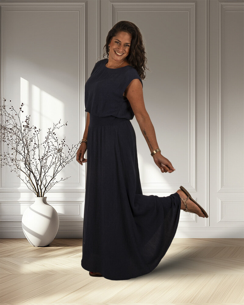 Donkerblauwe set top met rok van El-Vita
