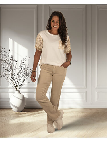 Beige high rise straight jeans van Norfy