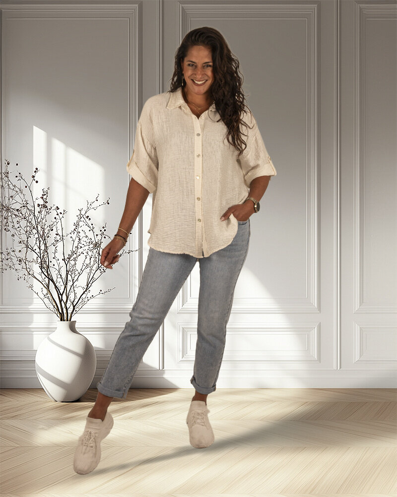 Ecru blouse wafelstof van Gemma Ricceri