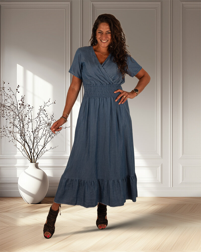 Donkerblauwe overslagjurk van El-Vita