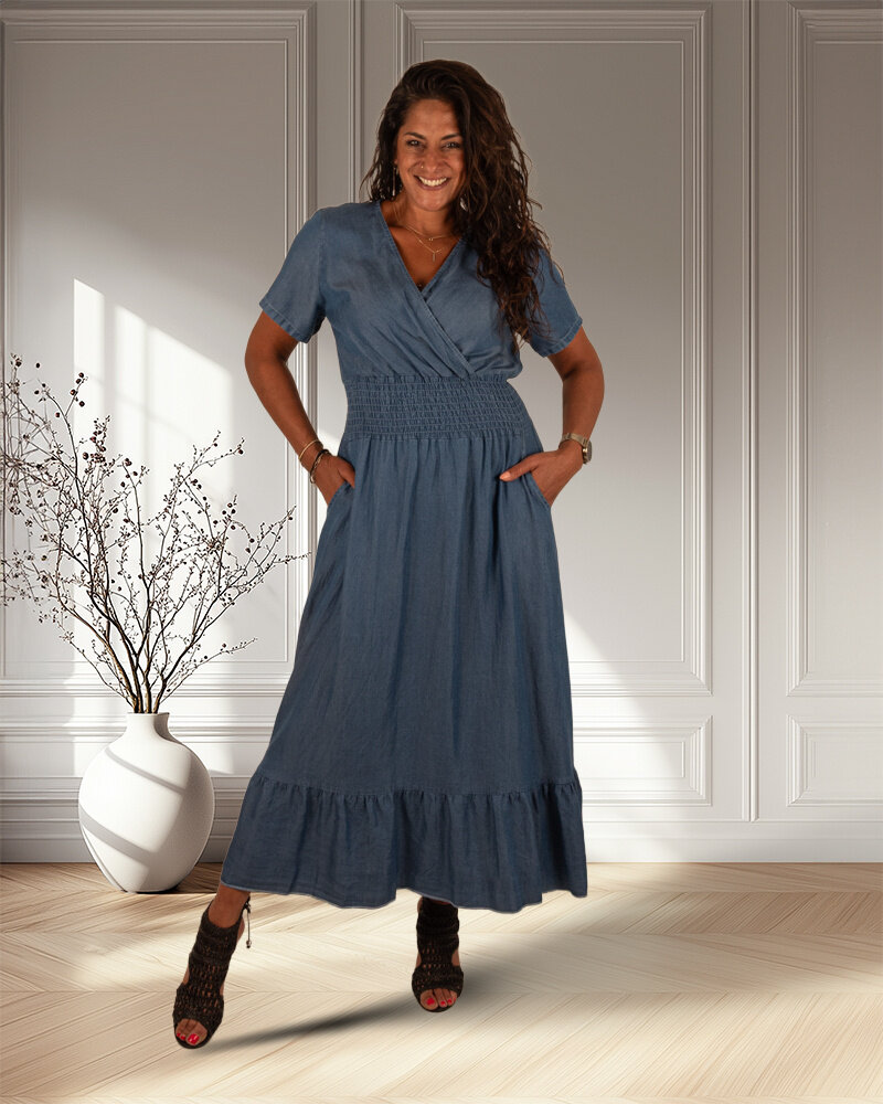 Donkerblauwe overslagjurk van El-Vita