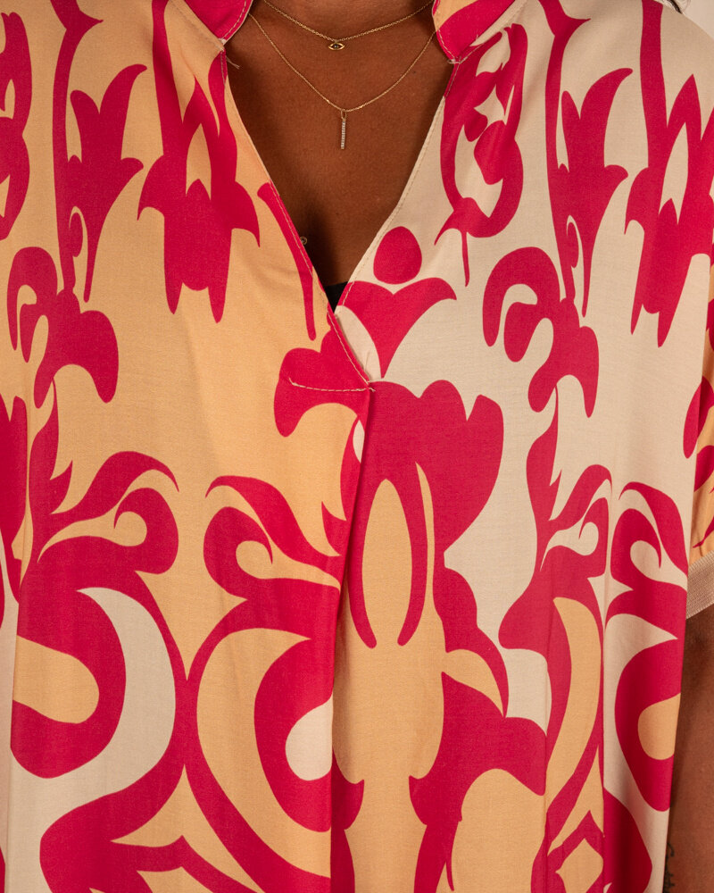 Ecru/fuchsia print jurk van El-Vita