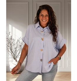 Blauw/wit gestreepte blouse met broches