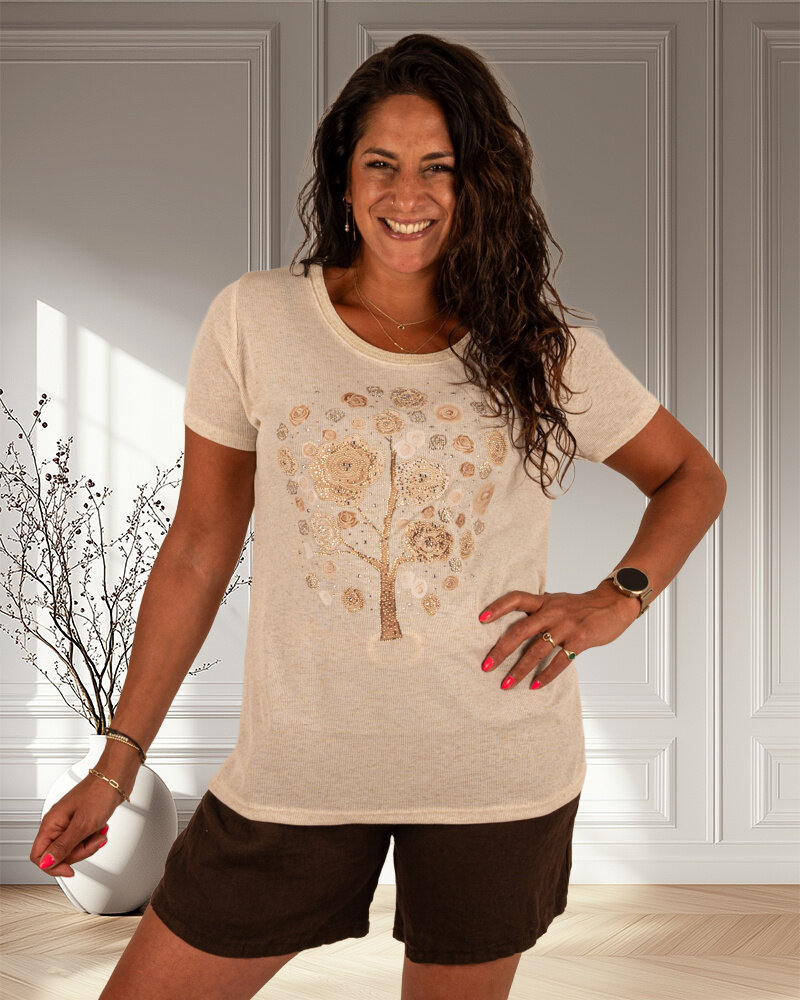 Beige shirt bloemen van Gemma Ricceri