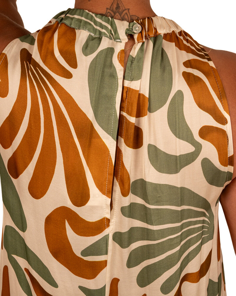 Ecru/groen/camel print halterjurk van Vera Jo