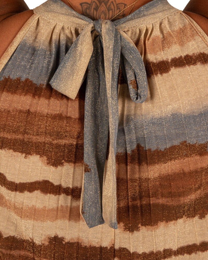 Blauw/beige plissé halterjurk van El-Vita